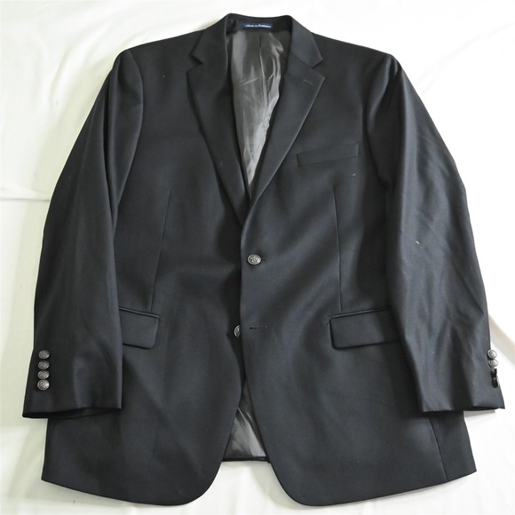 Hart Schaffner Marx 46R Black Hopsack Silver‎ Button Blazer Jacket Sport Coat